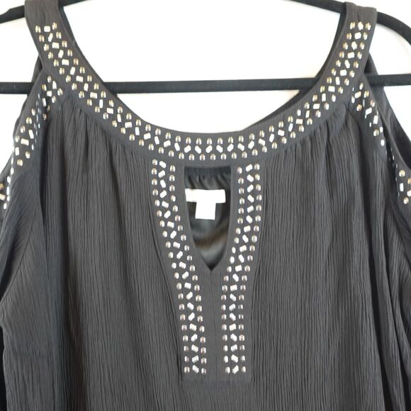Cato EST. 1946 Blouse Women's Large Black Cold Shoulder Studded Keyhole Top - Picture 8 of 10